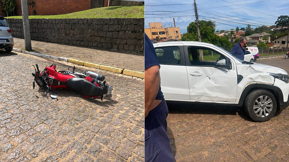 Acidente entre caminhonete e moto é registrado no Centro de Cachoeira do Sul