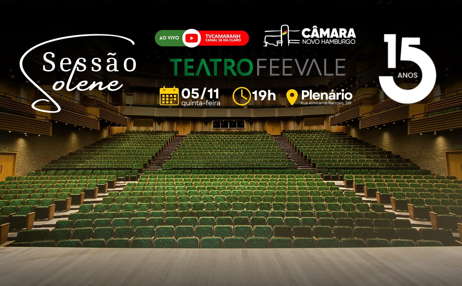 Câmara sediará sessão solene em celebração aos 15 anos do Teatro Feevale