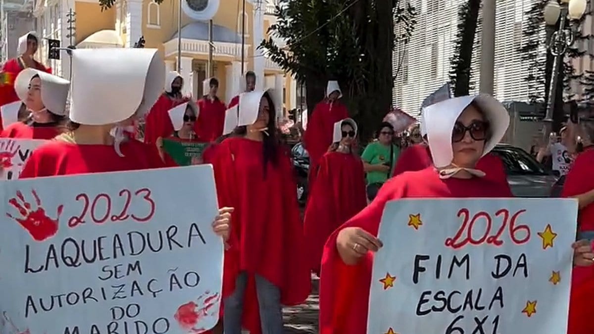 Militantes vestidas de aias protestam no Centro de Florianópolis