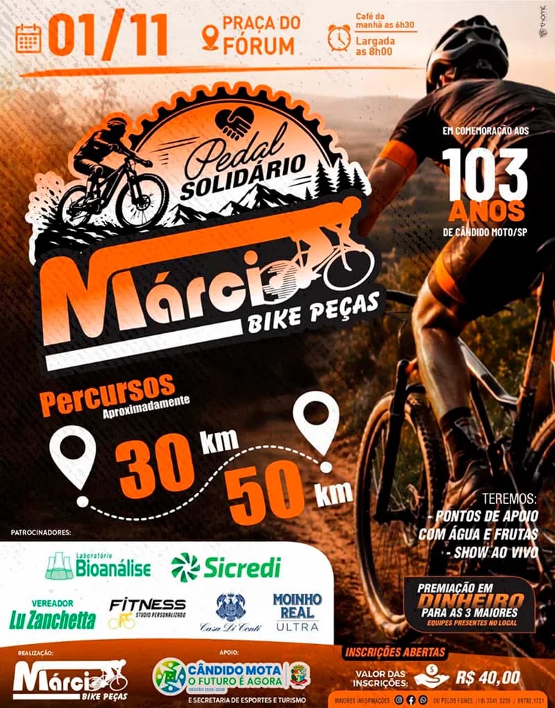 Pedal Solidário comemora 103 anos de Cândido Mota neste domingo