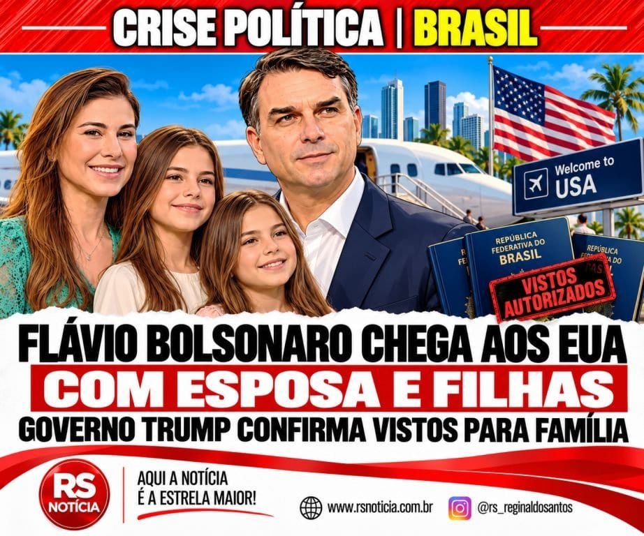 Flávio Bolsonaro chega aos EUA com esposa e filhas; governo Trump confirma vistos para família