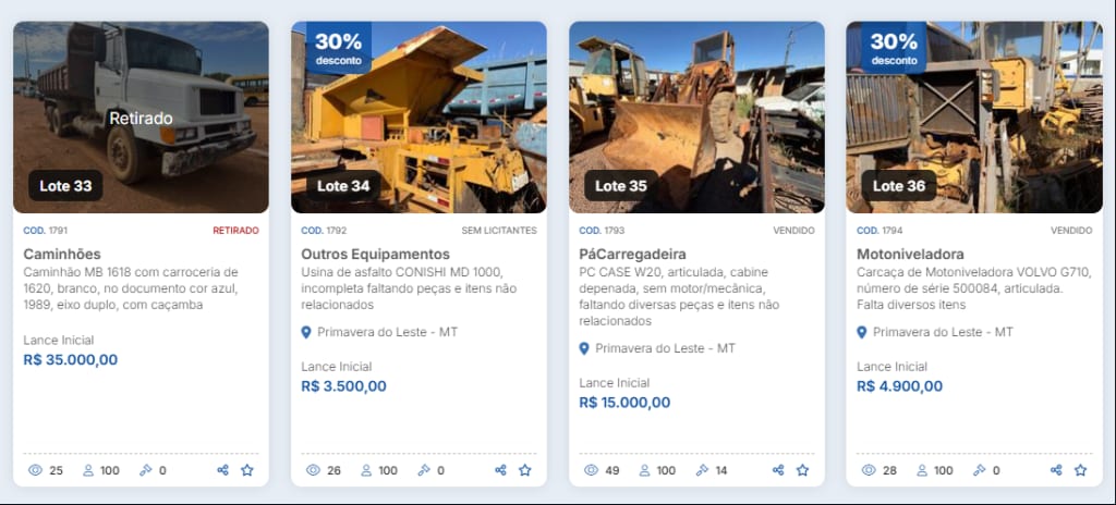 Leilão da Prefeitura de Primavera do Leste termina nesta segunda (24)