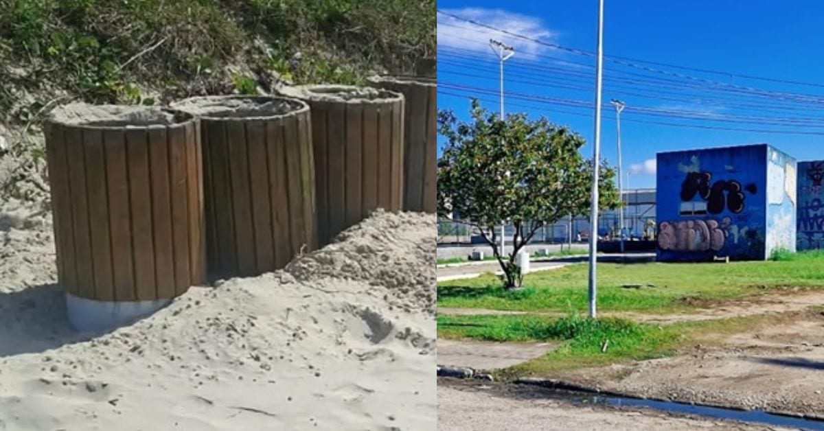 Palhoça recebe "trato especial" antes do verão com lixeiras novas na Praia de Cima