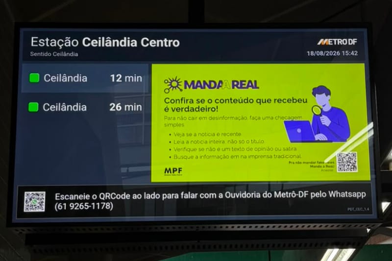 MPF exibe dicas contra desinformação nas 27 estações do Metrô-DF