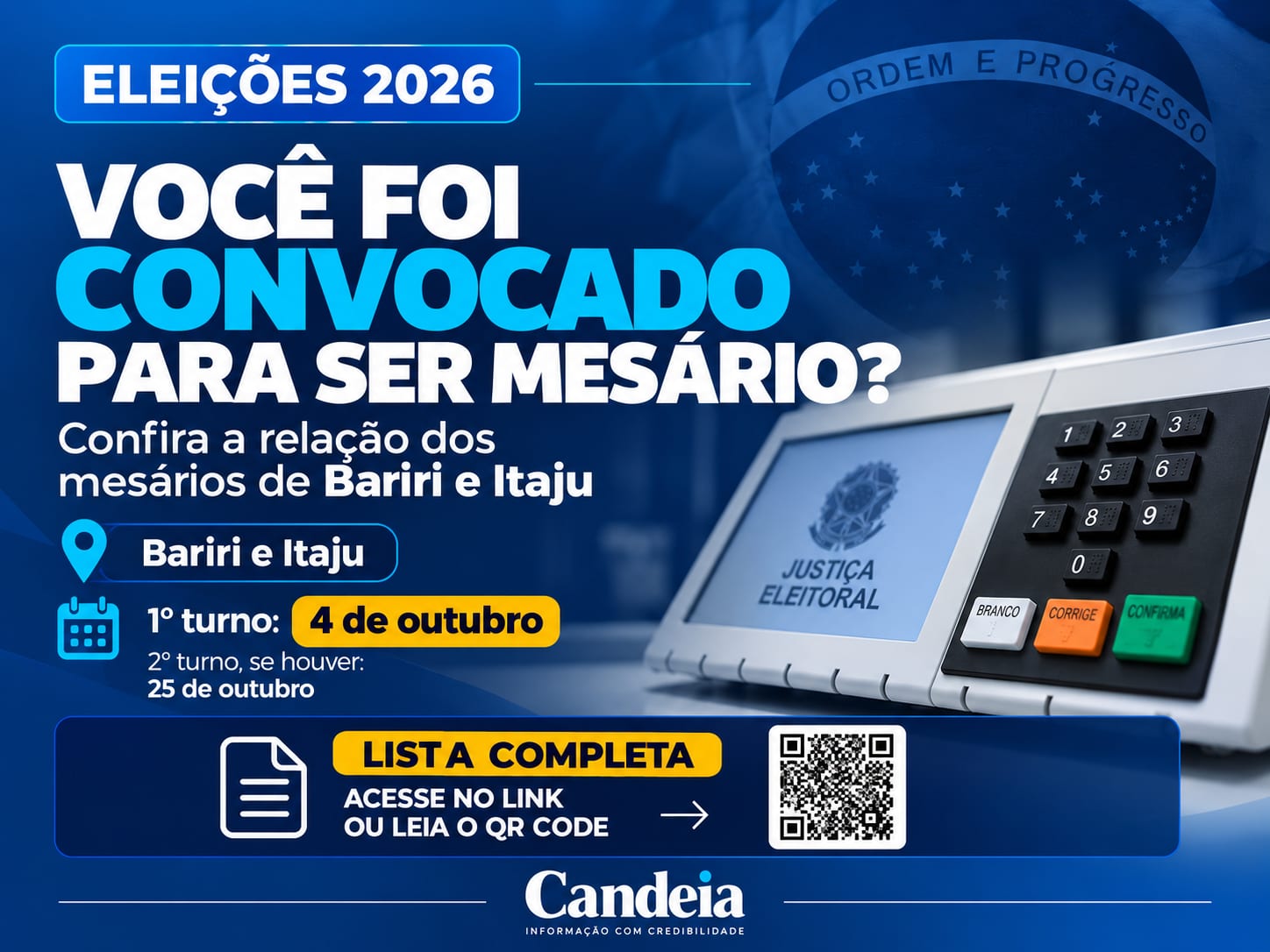 Justiça Eleitoral divulga lista de mesários de Bariri e Itaju para 2026