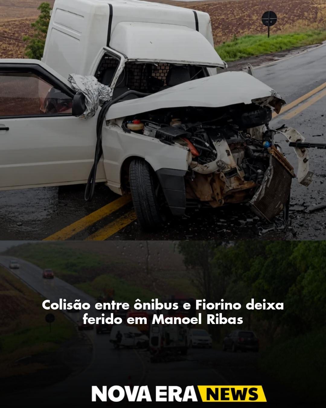 Colisão entre ônibus e Fiorino deixa ferido em Manoel Ribas