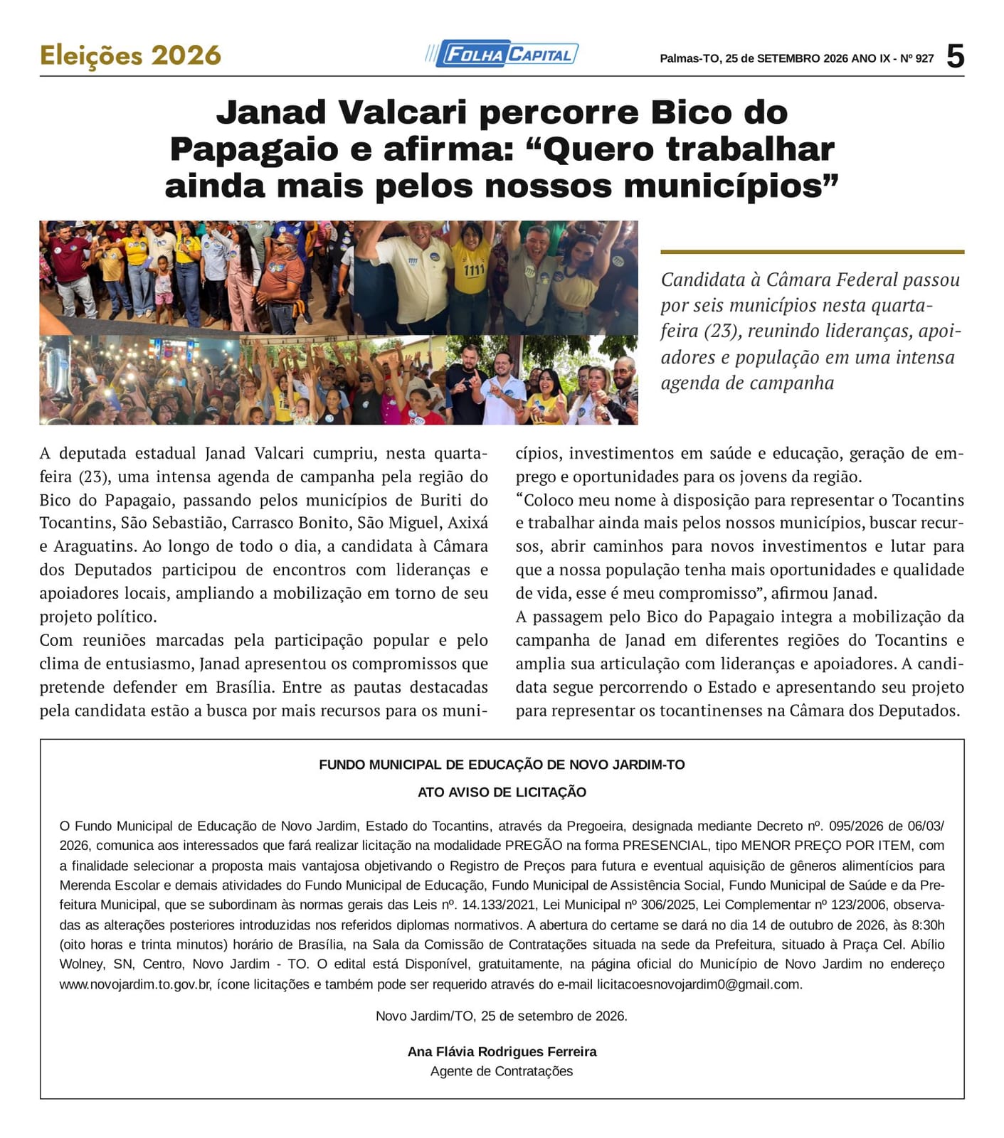 Pregão presencial em Novo Jardim define registro de preços para merenda em 14/10/2026