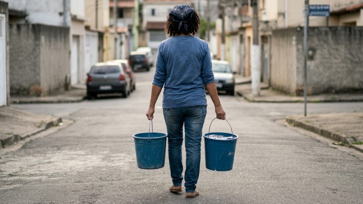 Por 11 meses, moradora carrega baldes de água enquanto prefeitura registra como concluída obra de R$ 420 mil que deveria