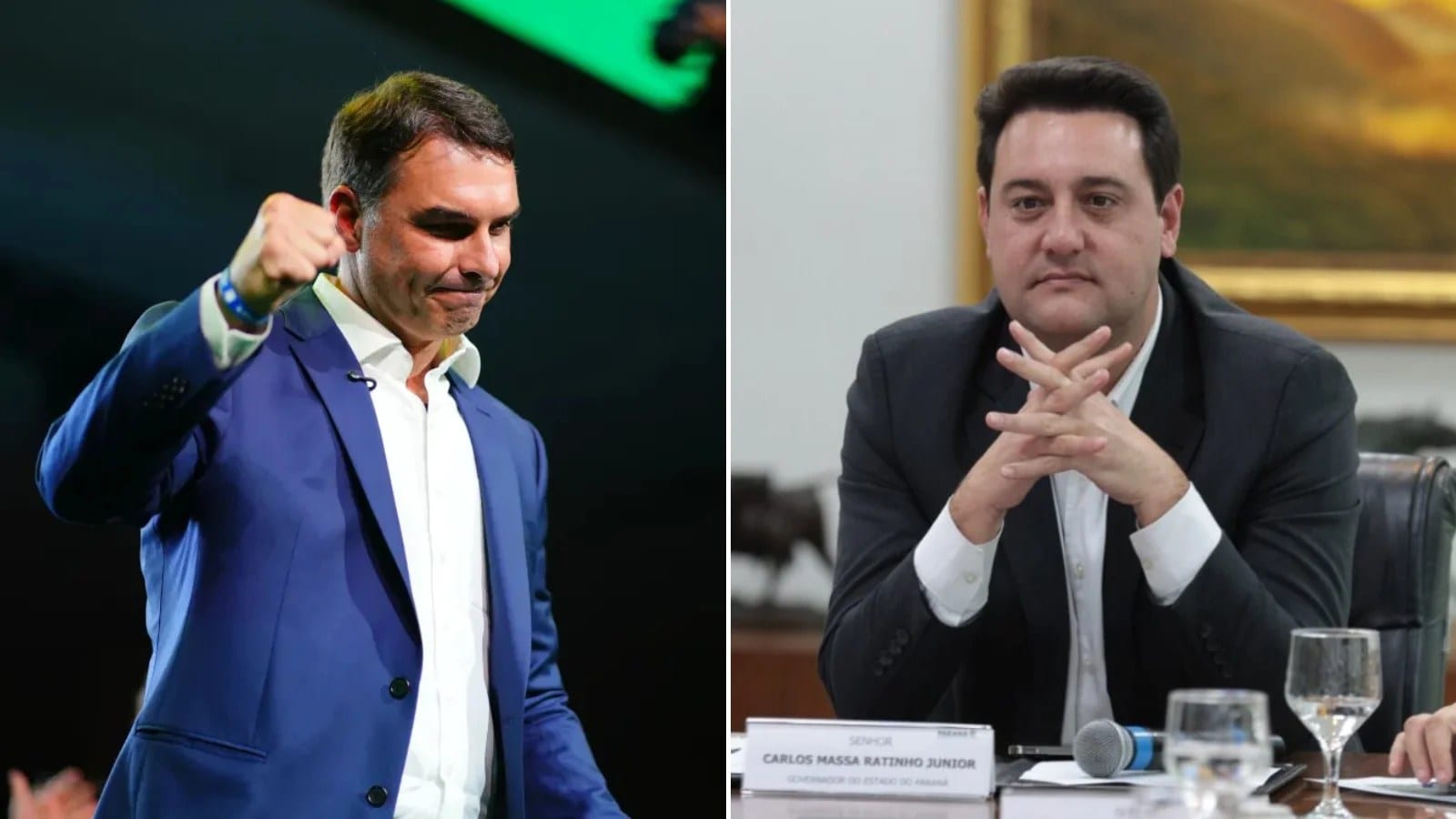 Flávio Bolsonaro acerta apoio de Ratinho Jr. à sua candidatura