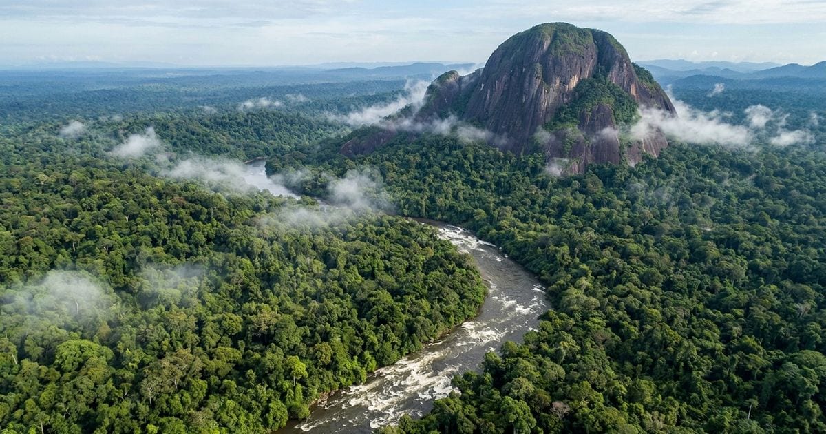 Florestas tropicais, rios caudalosos e serras isoladas formam um mosaico natural impressionante no parque nacional local