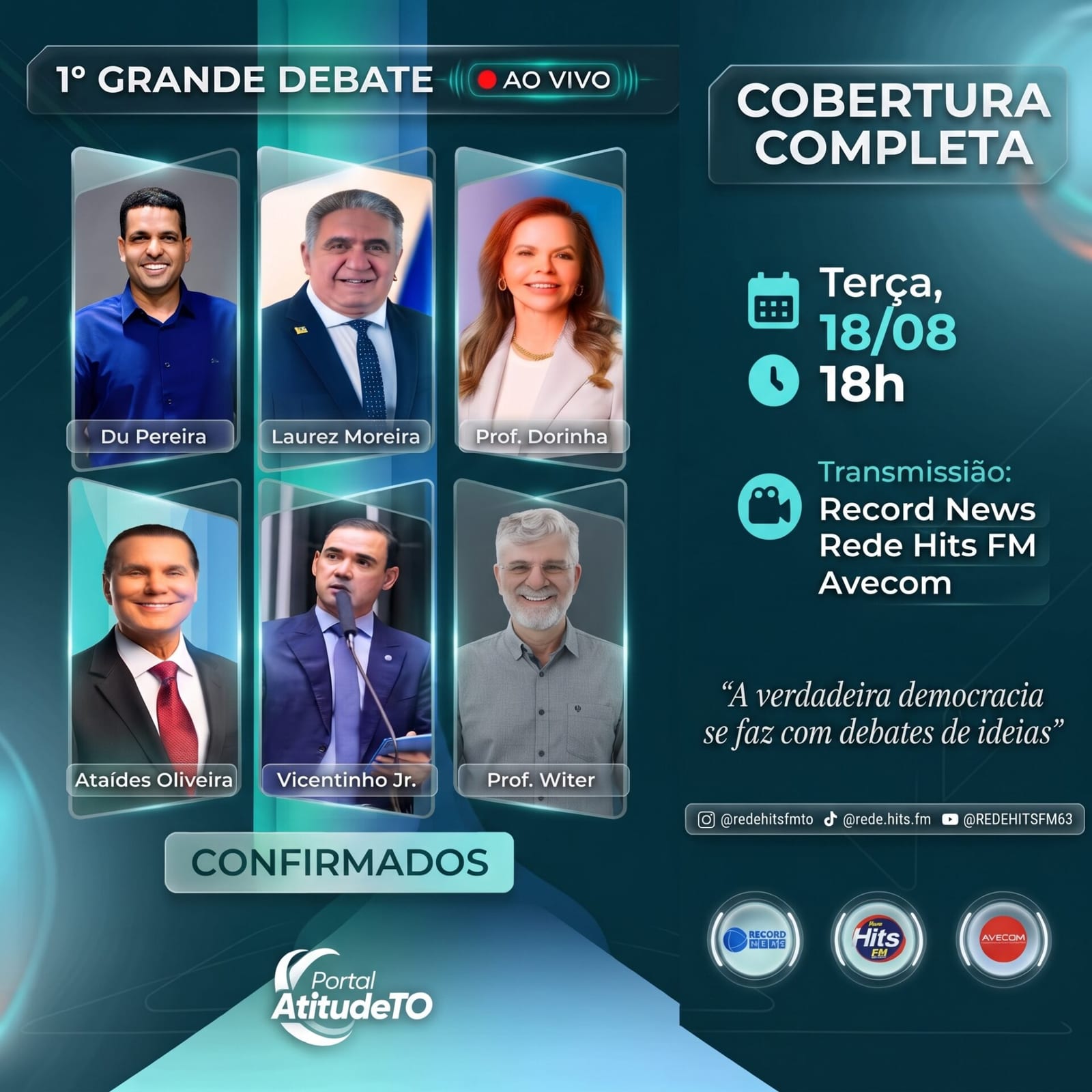 Primeiro Grande Debate Eleitoral 2026 do Tocantins começa às 19h