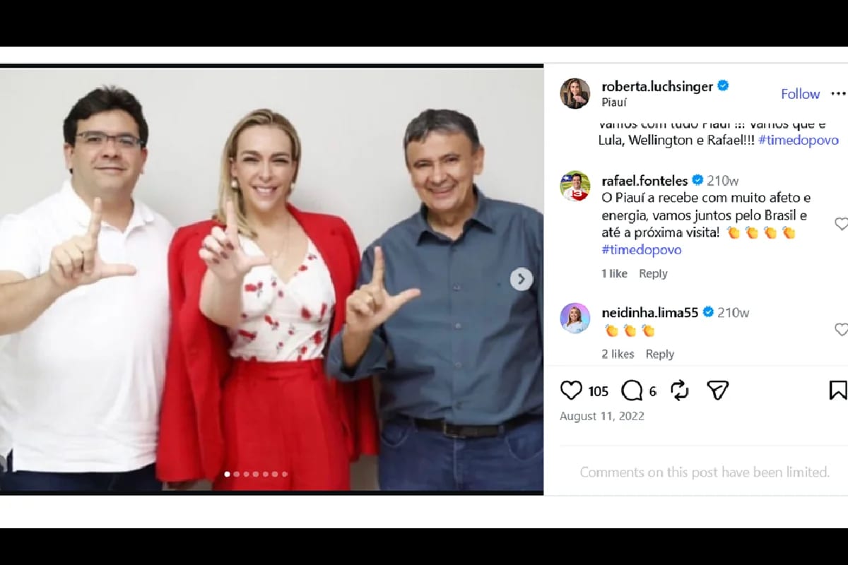 Investigada, Roberta Luchsinger fez campanha para Rafael Fonteles e Wellington Dias em 2022