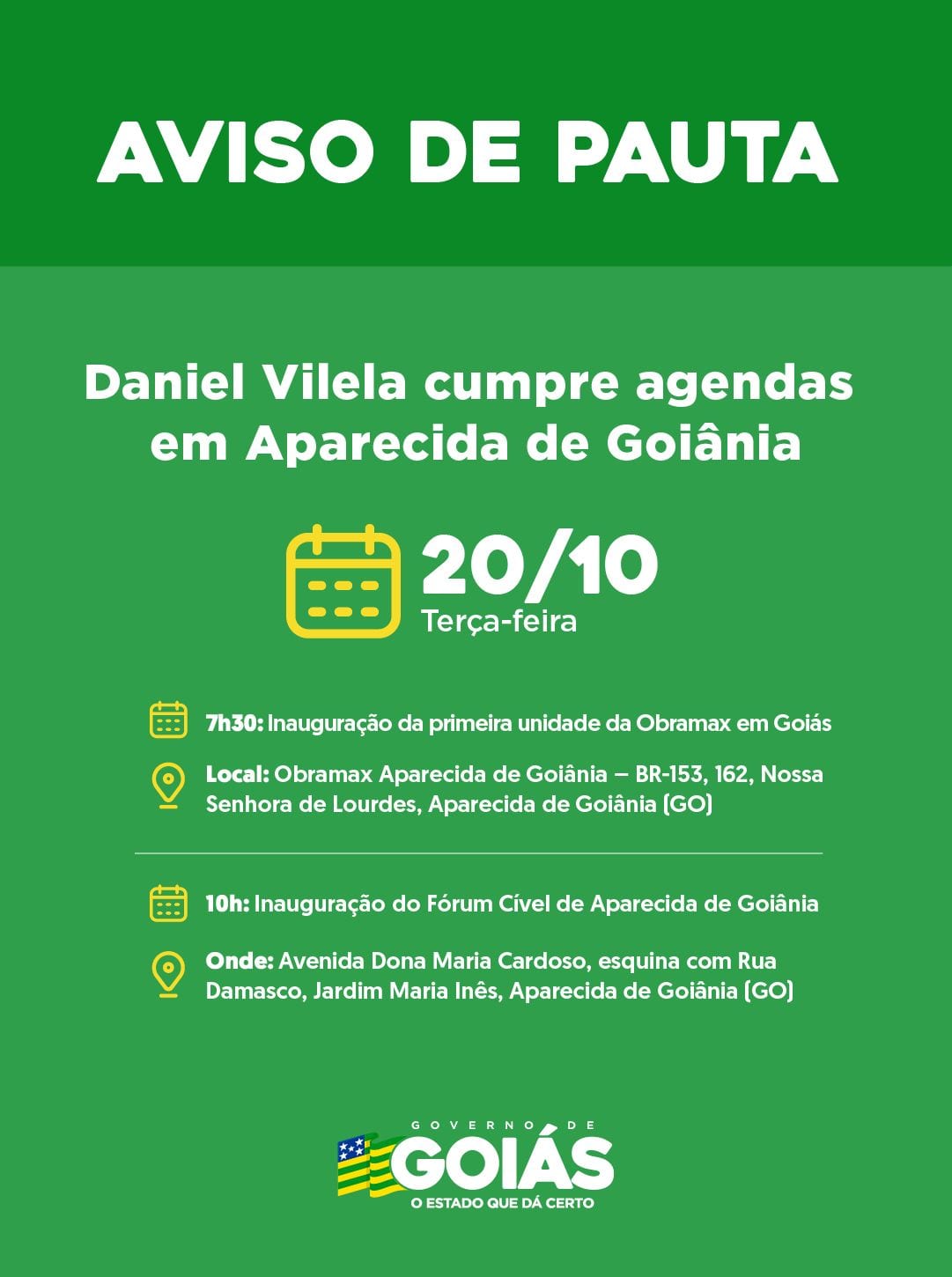 Daniel Vilela inaugura Obramax e novo Fórum em Aparecida de Goiânia