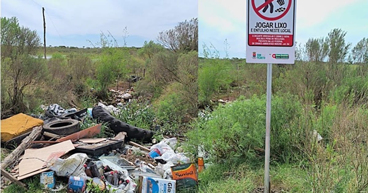 Dom Pedrito instala placa sobre descarte na estrada de Torquato Severo