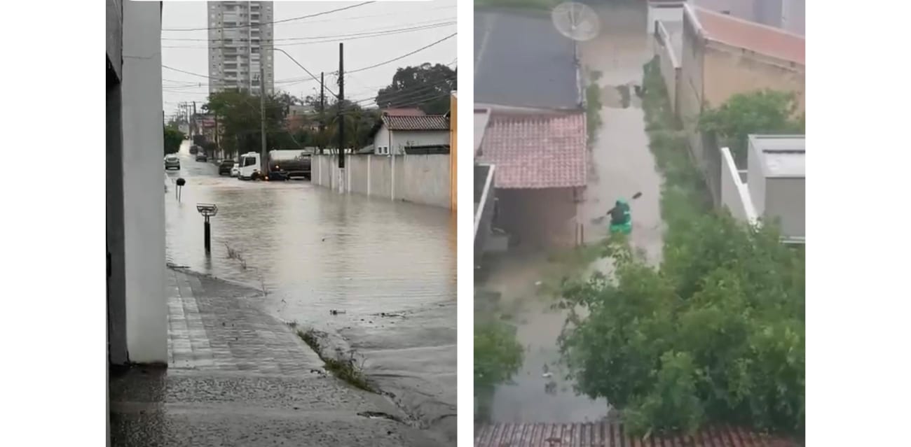 Morador usa caiaque para sair de casa alagada após temporal em Lorena