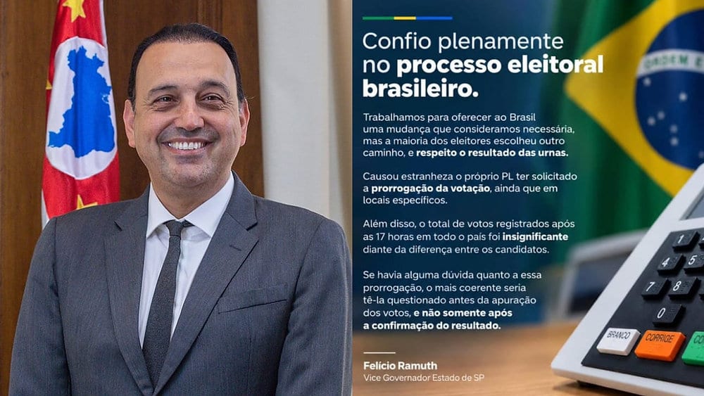 Felício Ramuth, vice-governador de SP, reconhece vitória de Lula e diz confiar no processo eleitoral brasileiro