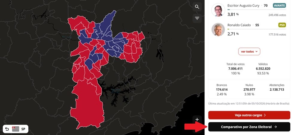 Salvador (BA): Mapa da Apuração mostra resultados por votação e seção eleitoral.