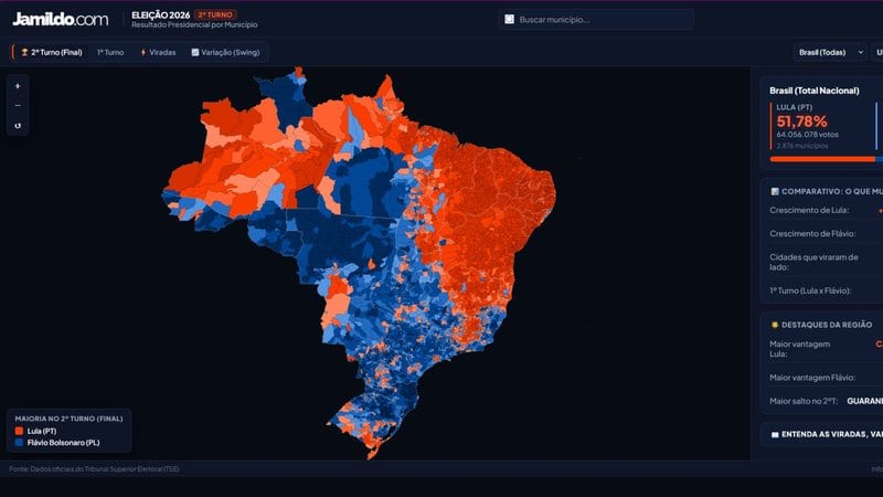 Onde Lula e Flávio Bolsonaro ganharam em cada estado do Brasil? Veja mapa com voto de cada município