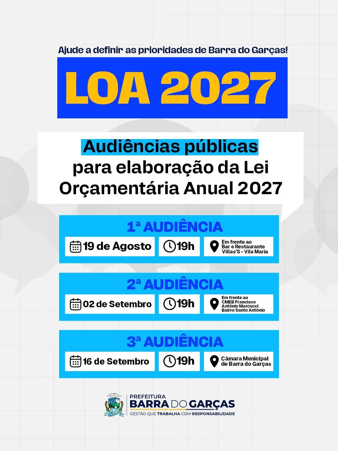 Barra do Garças abre nesta quarta ciclo de audiências para a LOA 2027