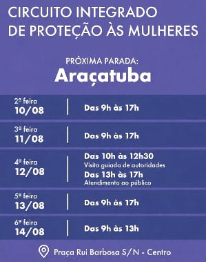 Araçatuba recebe circuito móvel de proteção às mulheres de 10 a 14 de agosto
