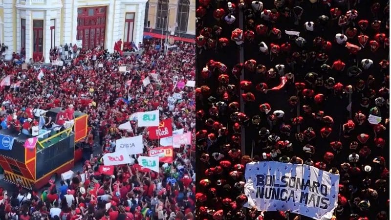 Ato a favor de Lula reúne multidão no Centro do Recife em mesma data de evento na Paulista