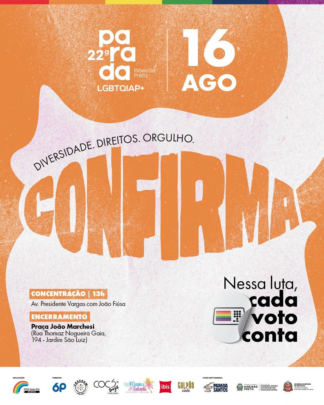 22ª Parada LGBTQIAPN+ de Ribeirão Preto será em 16 de agosto