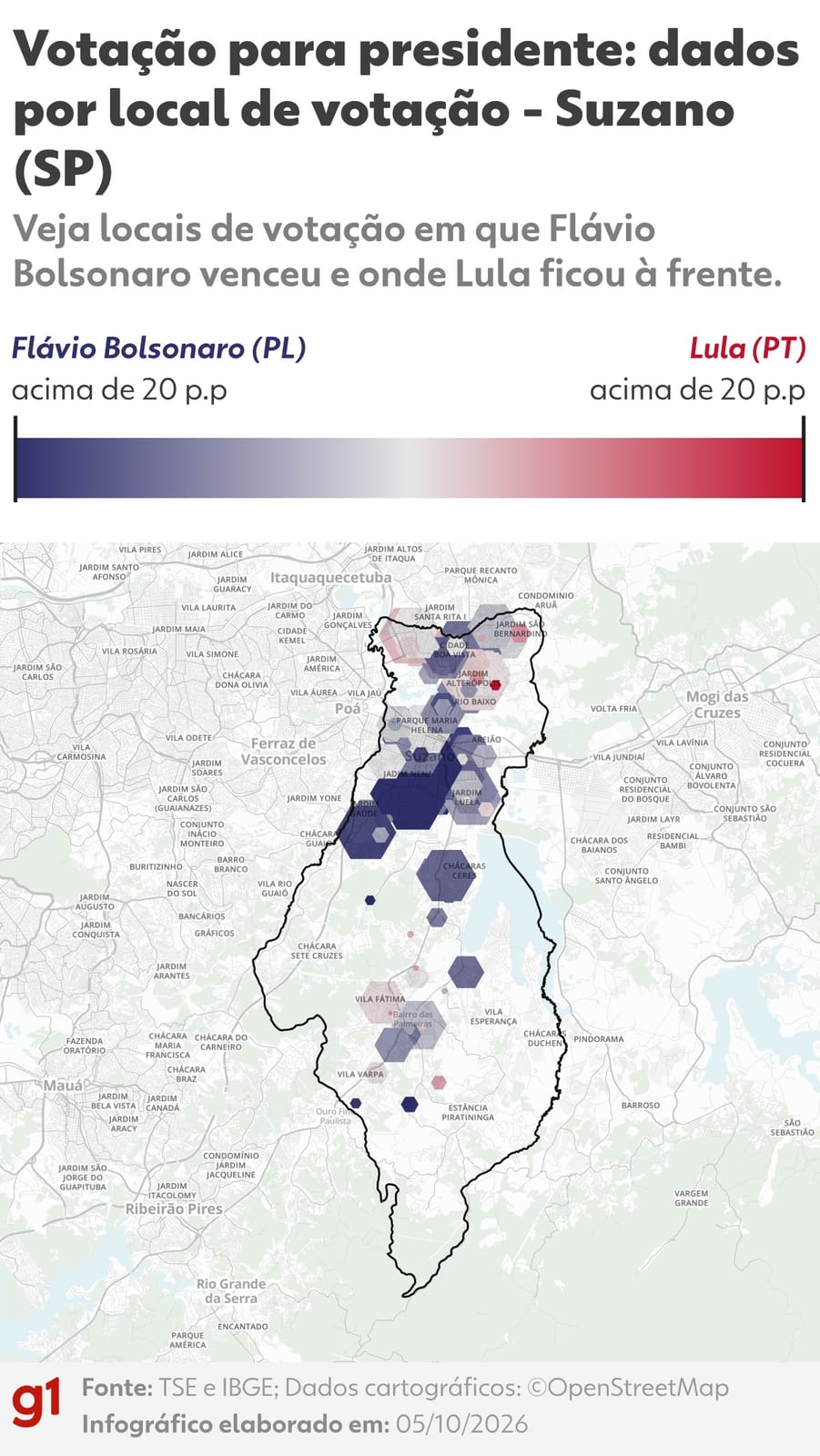 Mapa da votação para presidente em Suzano: veja os resultados por local de votação e zona eleitoral