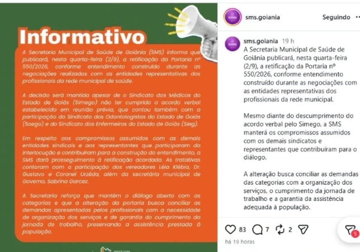 SMS aceita sugestões sobre jornada enquanto negocia com médicos que aprovaram indicativo de greve na segunda-feira