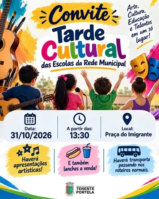 Tarde Cultural das escolas municipais será realizada neste sábado em Tenente Portela