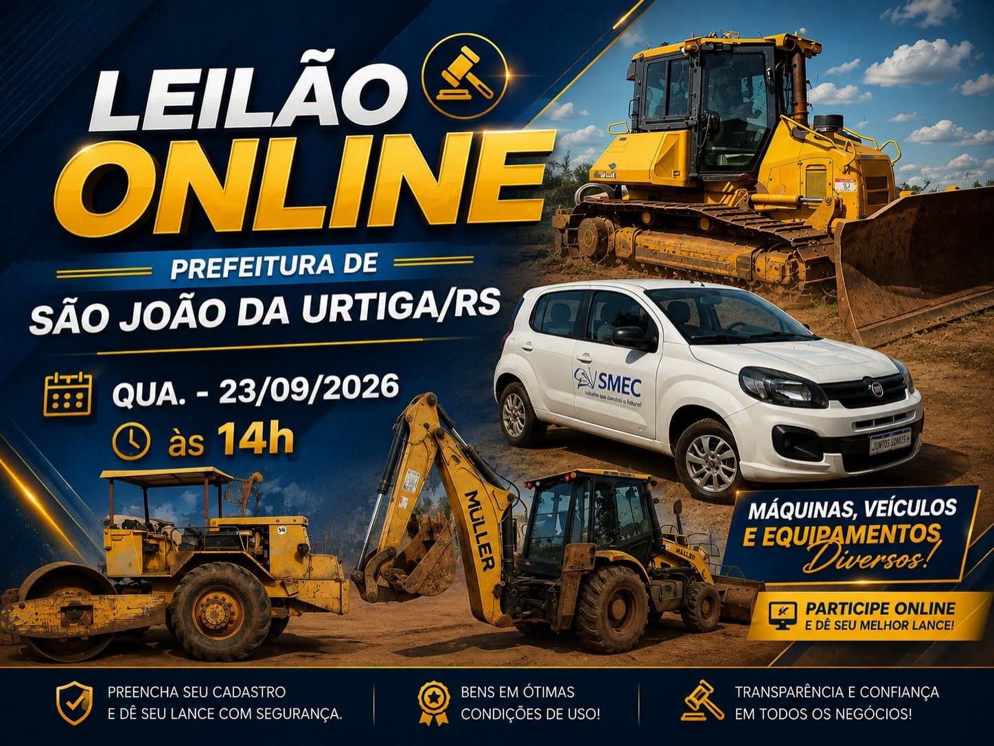 São João da Urtiga faz leilão online de veículos, máquinas e equipamentos