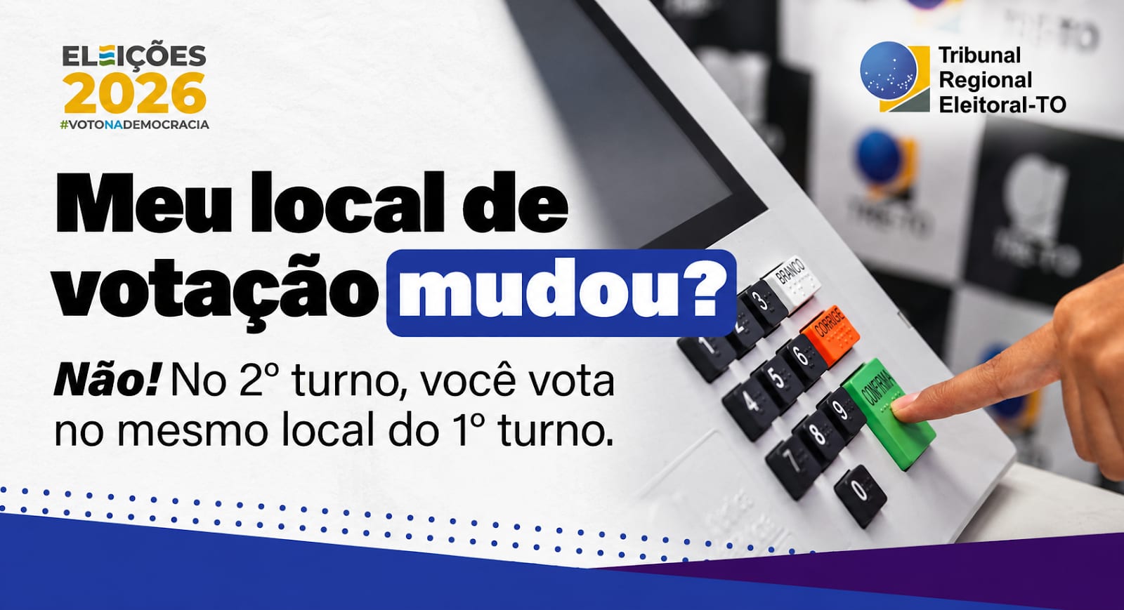 Justiça Eleitoral do Tocantins reforça que locais de votação continua o mesmo neste domingo, 25