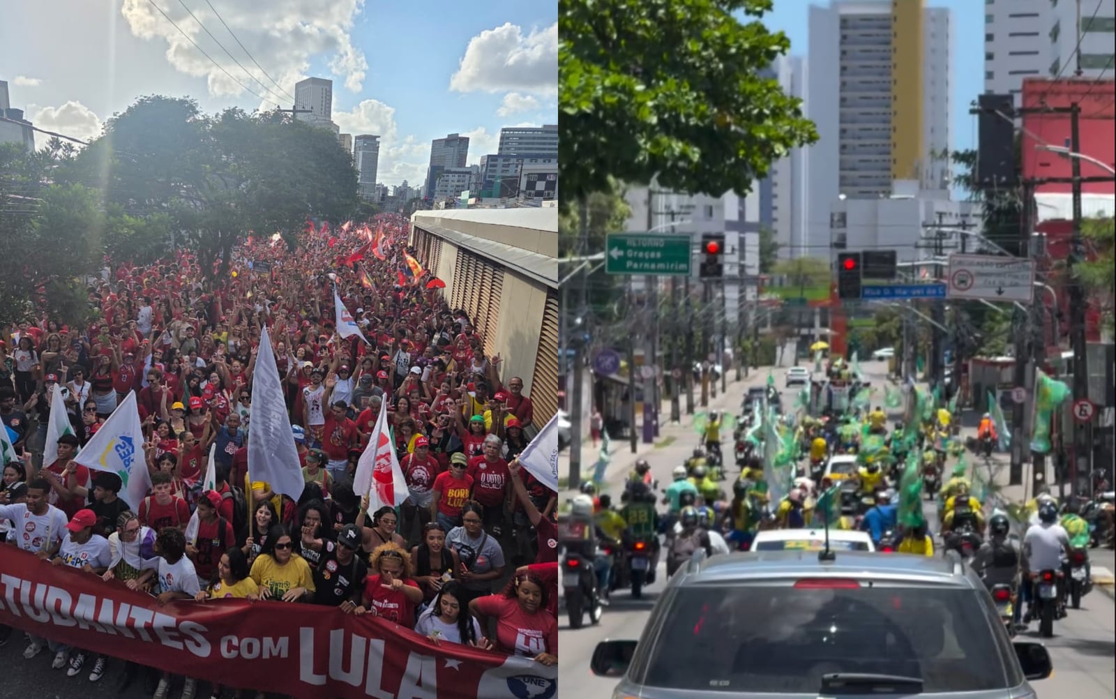 Recife tem atos de apoio à reeleição de Lula e carreata em defesa de Flávio Bolsonaro