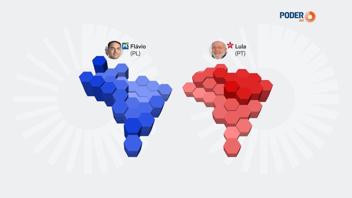 Mapa mostra intensidade de votos em Lula e Flávio por Estado