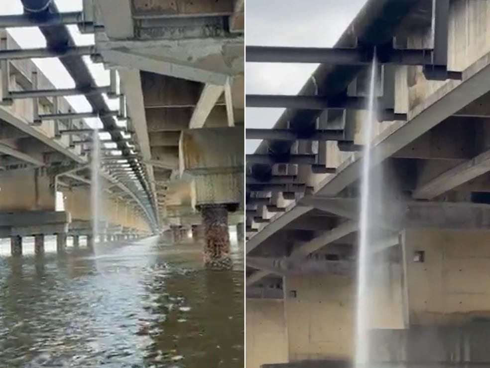 Vídeo mostra vazamento contínuo sob a Ponte do Mar Pequeno, em São Vicente