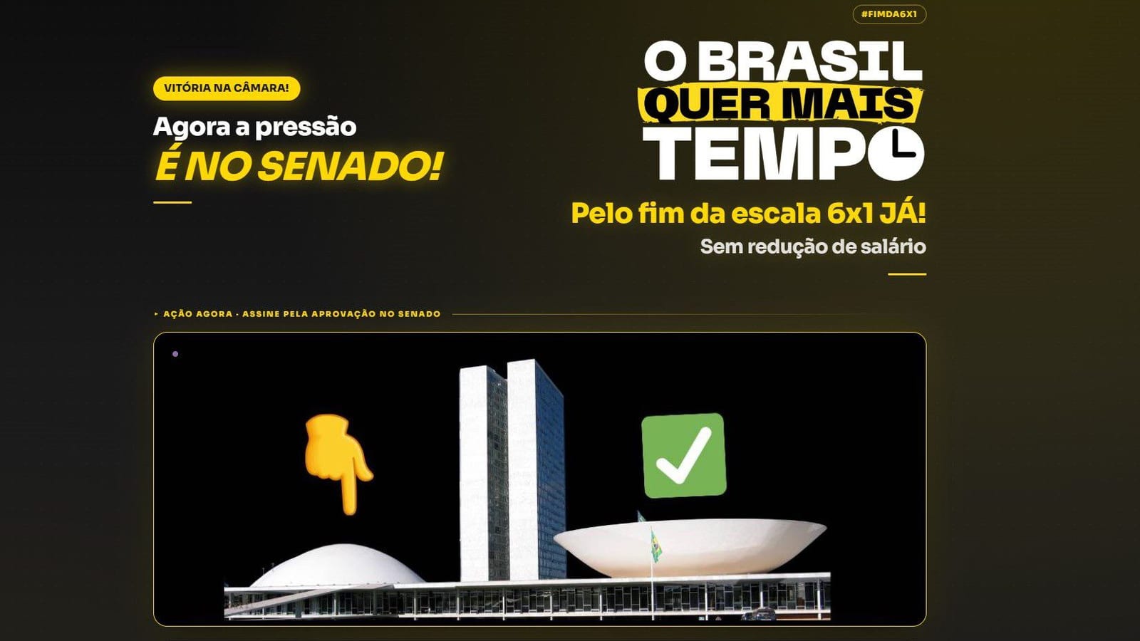 Mobilização pressiona Senado pelo fim da escala 6×1; Câmara aprovou antes