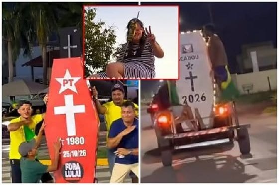 Bolsonaristas em MT fazem “enterro do PT” com caixões durante manifestações