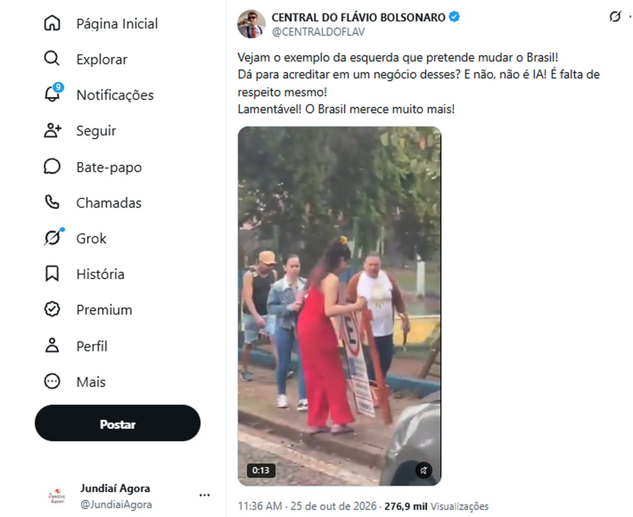 Vídeo mentiroso publicado por vereador de Jundiaí se alastra no X