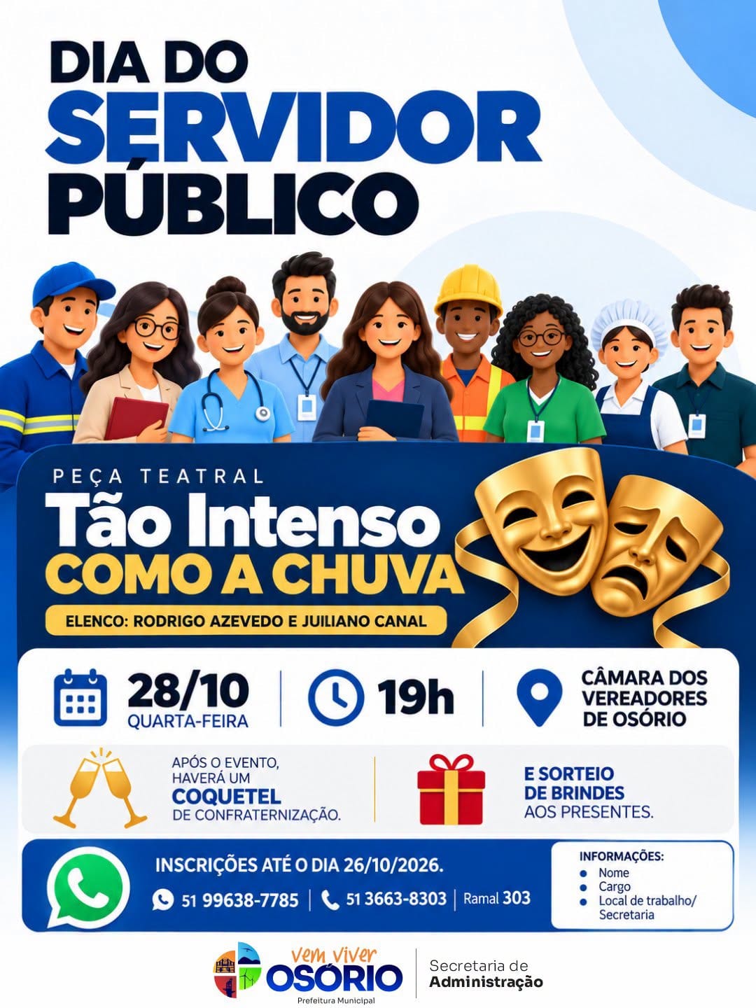 Prefeitura de Osório prepara noite de teatro para celebrar o Dia do Servidor Público