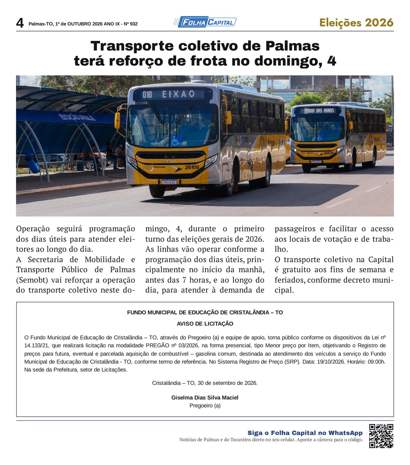 Pregão 03/2026: Fundo de Cristalândia registra preços para compra de gasolina