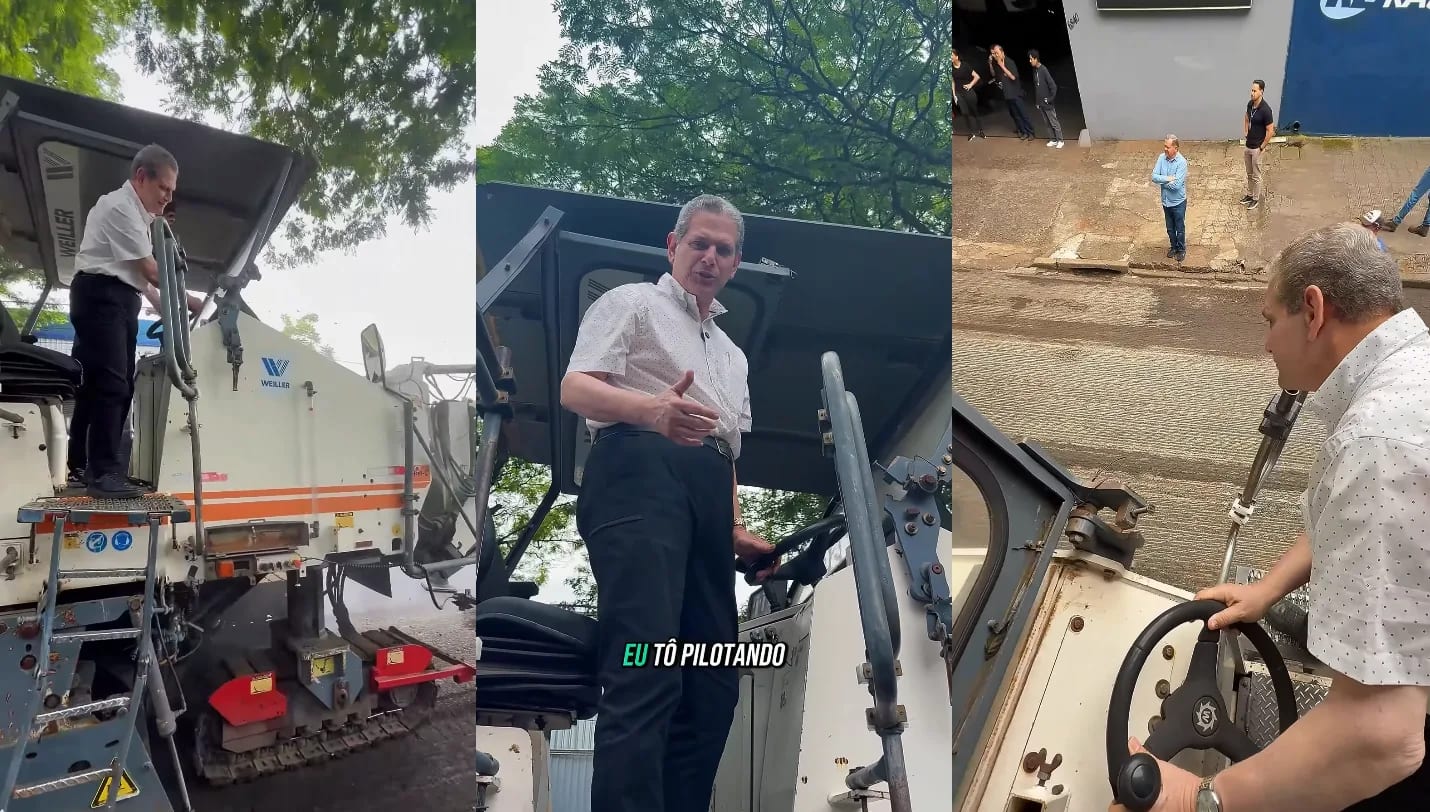 Prefeito com a mão na massa: Silvio Barros pilota máquina fresadora, acompanha obras e conversa com comerciantes em Mari