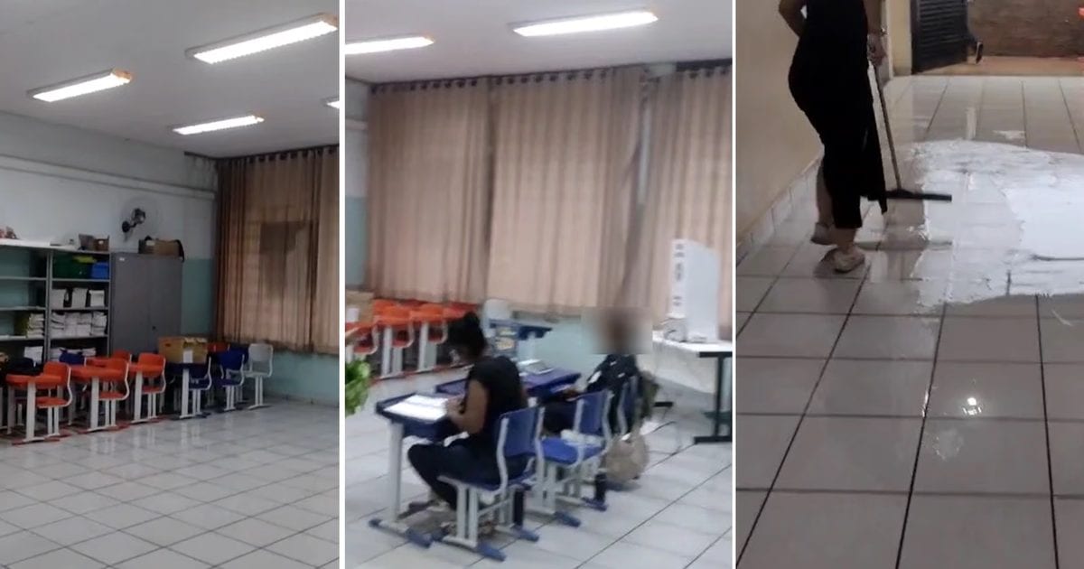 Escola usada para votação fica alagada durante chuva em Rio Preto