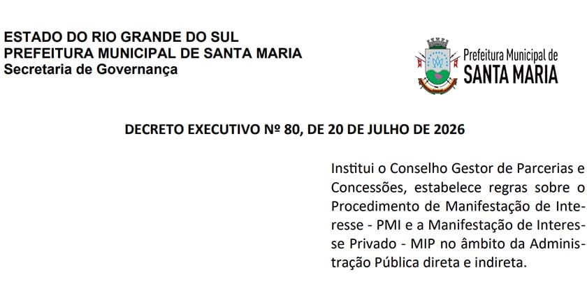 Santa Maria cria conselho para avaliar parcerias e concessões