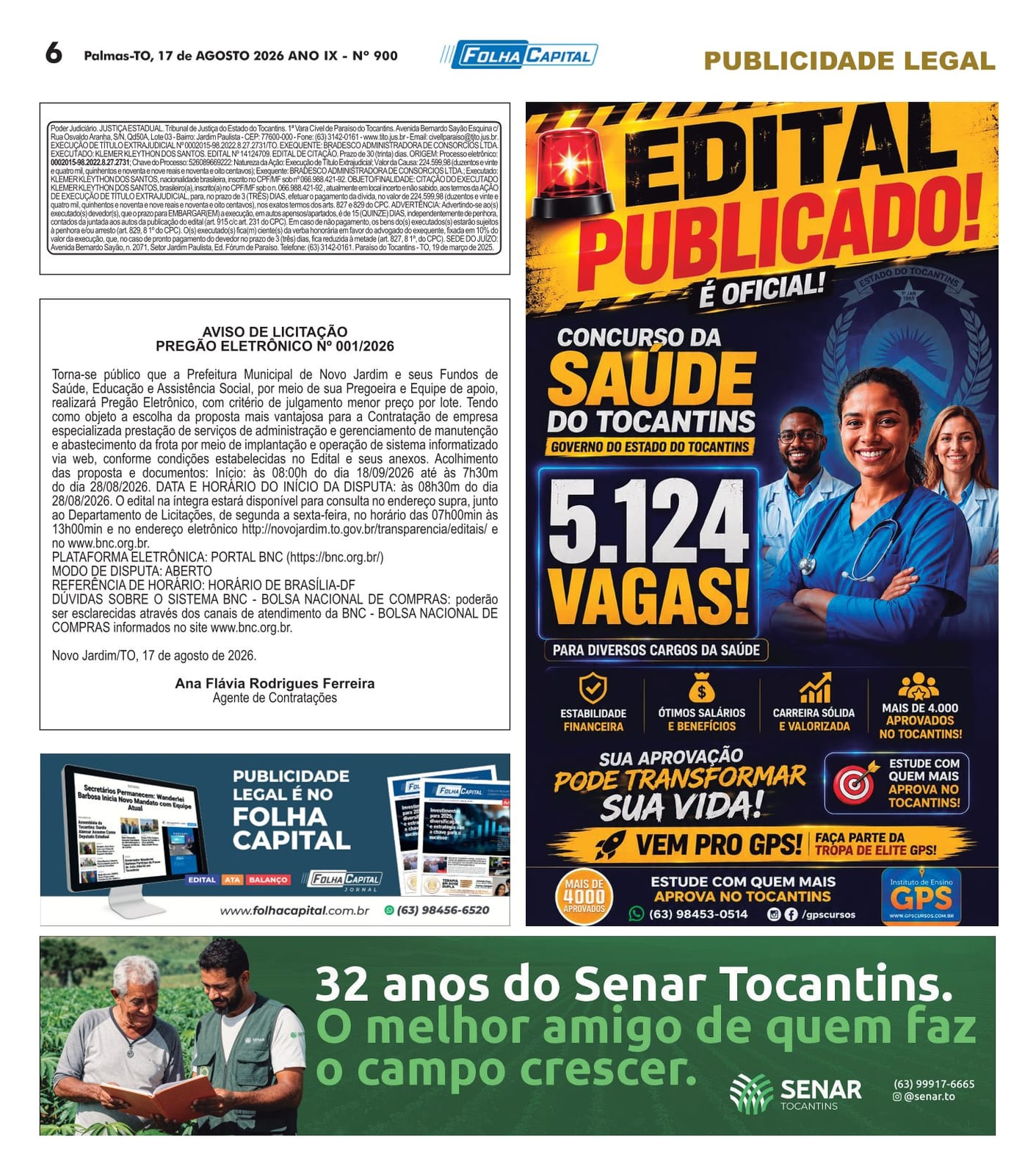 Novo Jardim abre Pregão Eletrônico nº 001/2026 por menor preço por lote