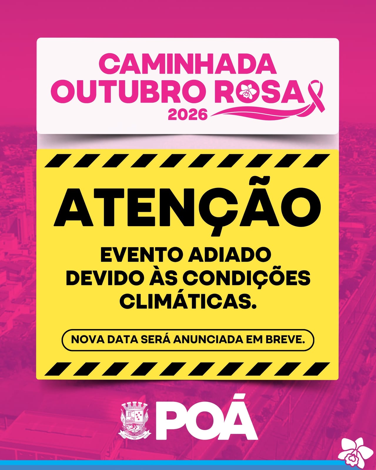 Prefeitura de Poá adia Caminhada Outubro Rosa devido a alerta meteorológico