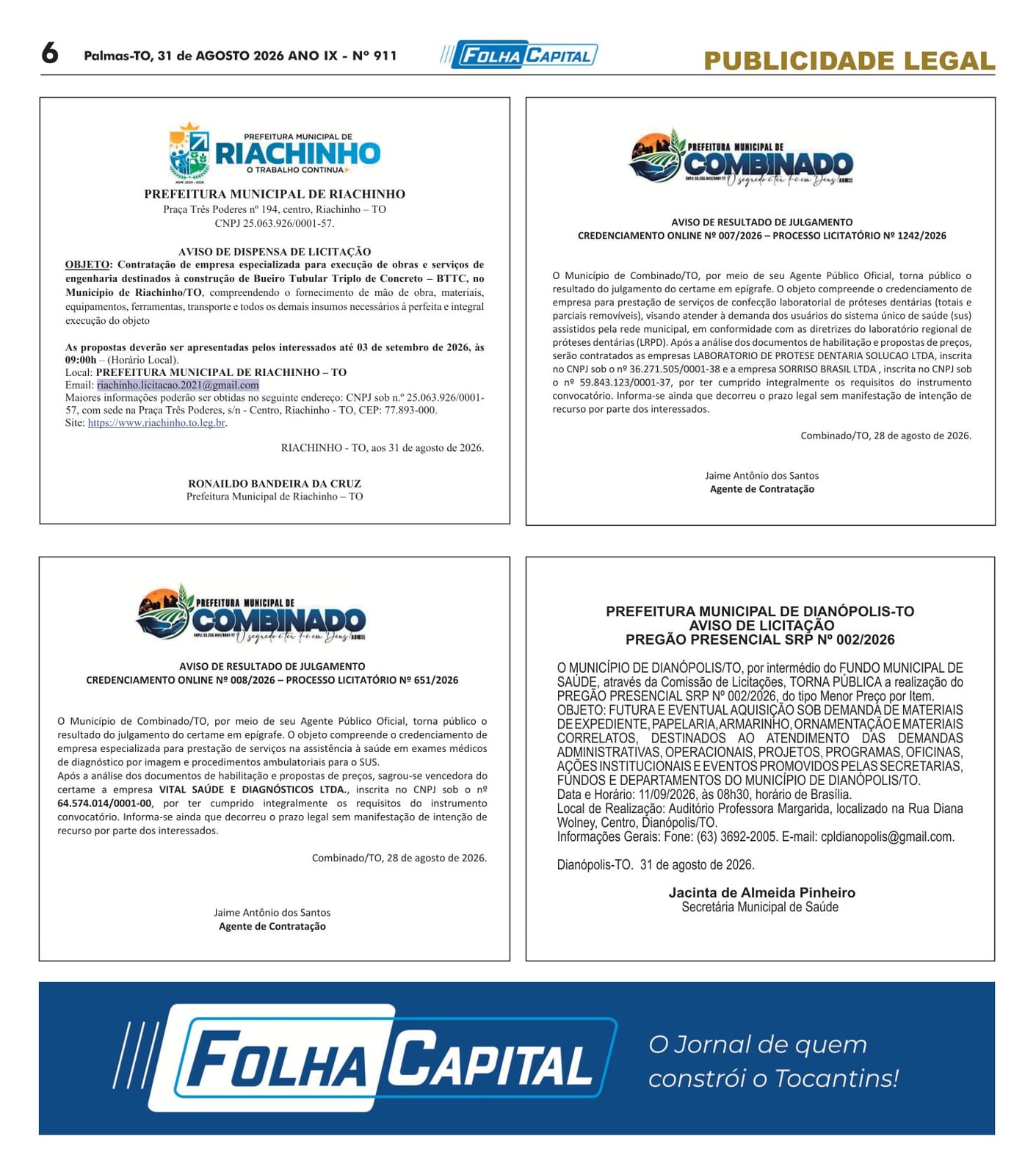 Aviso de Dispensa PREFEITURA MUNICIPAL DE RIACHINHO – TO