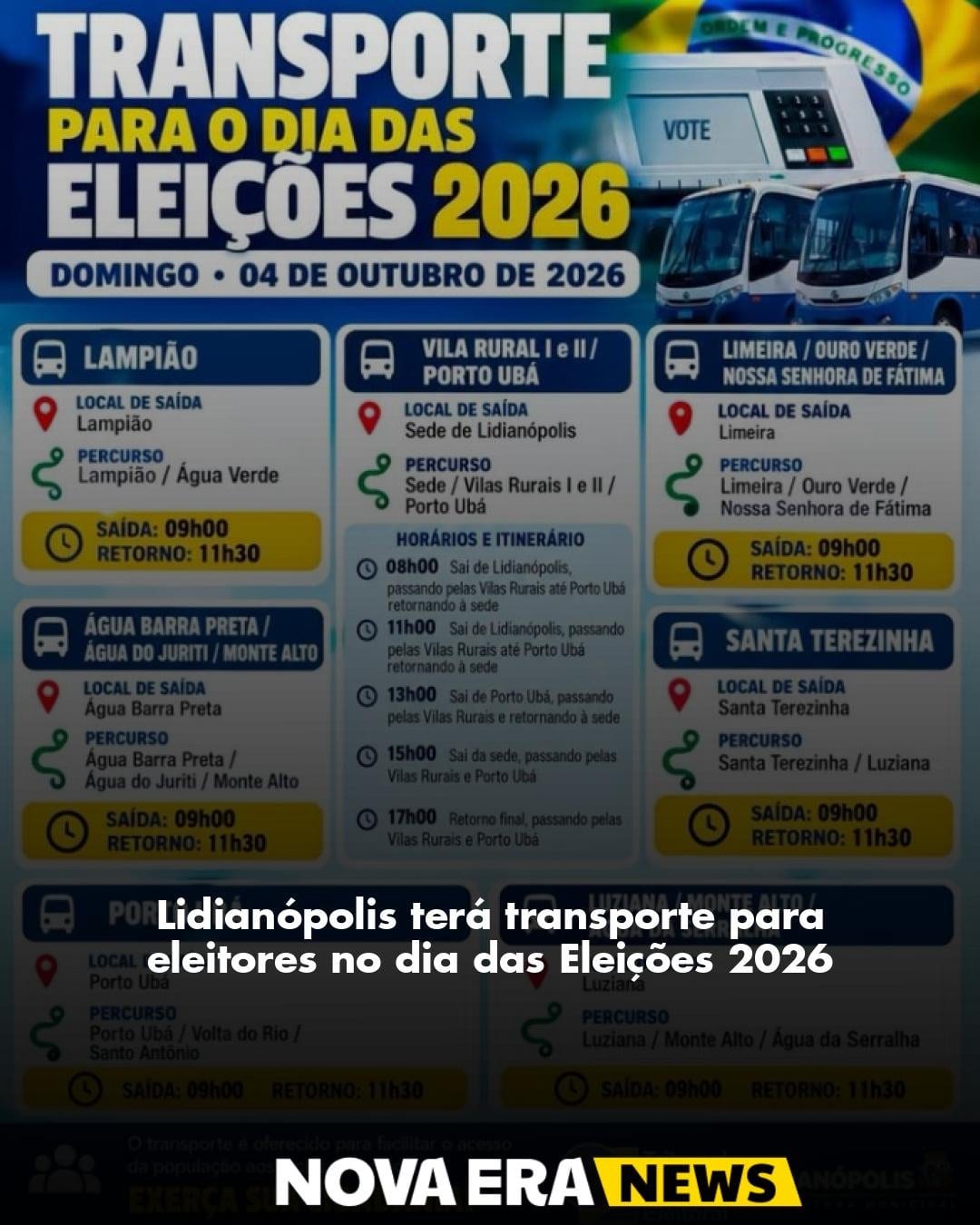 Lidianópolis terá transporte gratuito para eleitores em 4 de outubro