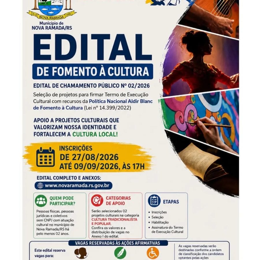 Nova Ramada lança edital de incentivo à cultura com inscrições abertas até 9 de setembro