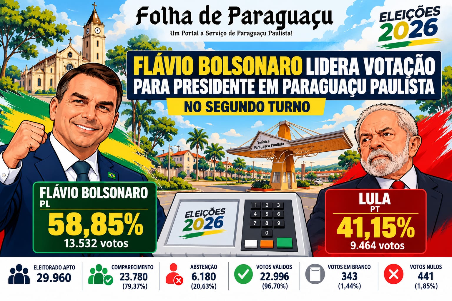 Flávio Bolsonaro vence em Paraguaçu Paulista com 58,85%