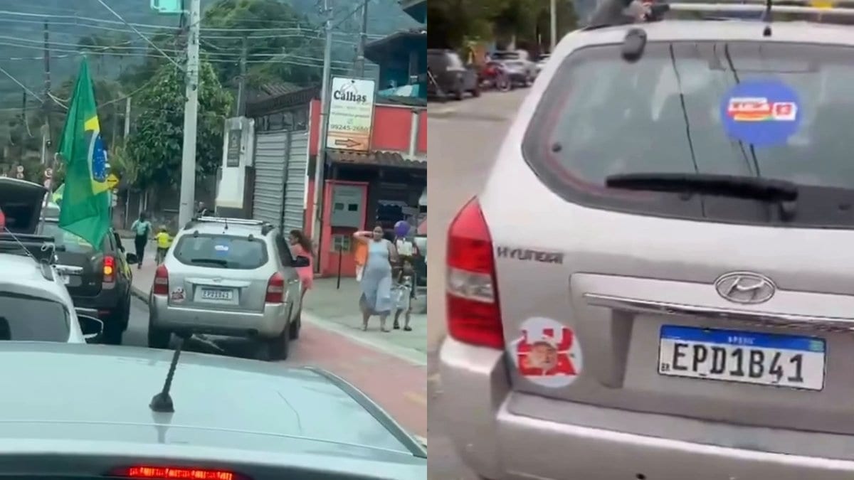 Petista arranca com o carro, invade a calçada na carreata de Flávio e atropela duas crianças