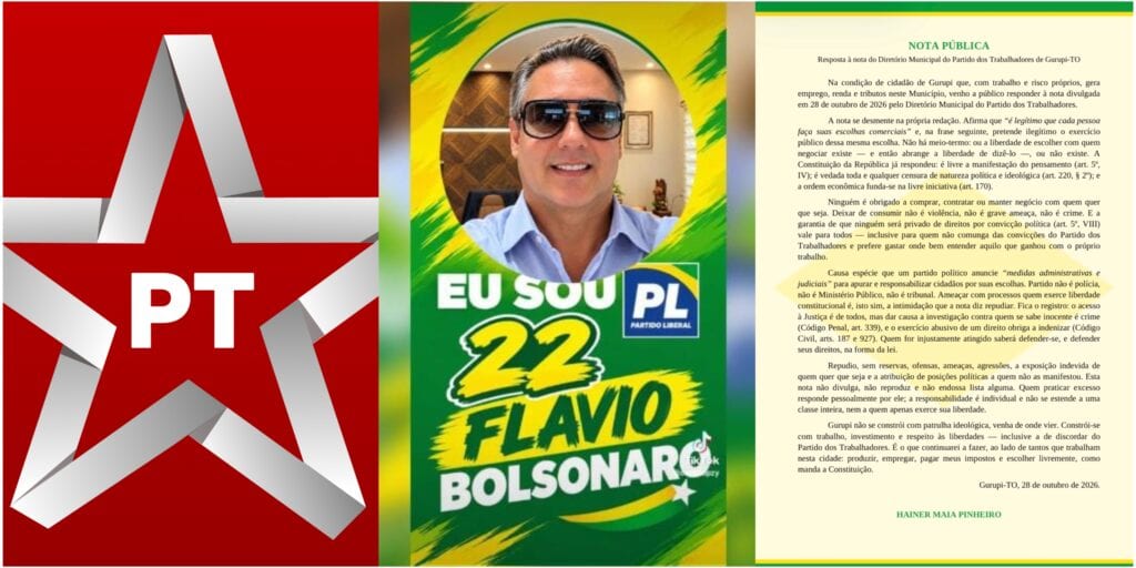 Disputa Política e Livre Mercado em Gurupi: PT repudia “lista de boicote” e empresário responde em defesa das liberdades